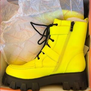 Neon Yellow Women's Chunky Lug-Heel Ankle Boots